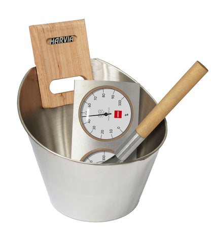 Harvia Steel Sauna Bucket & Ladle Set w/ Thermometer & Hygrometer - 01_hero.jpg