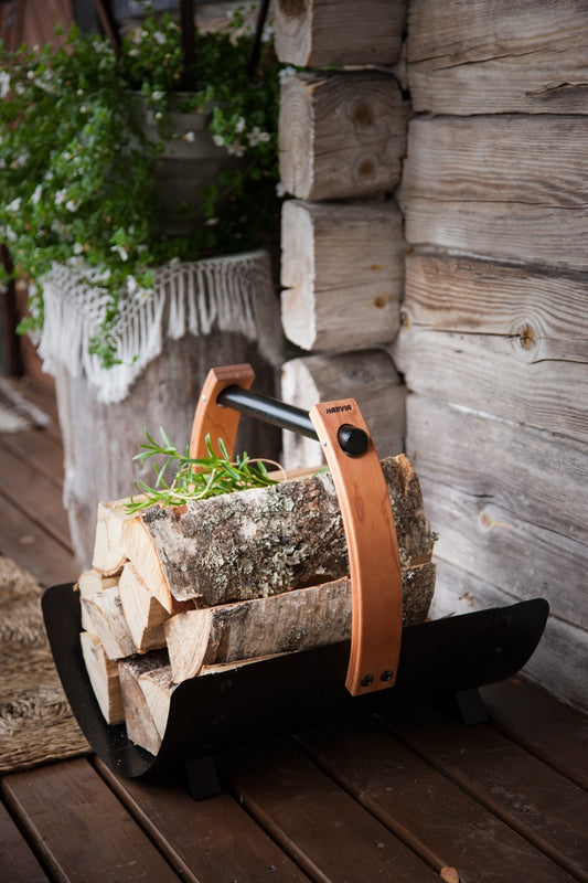 Harvia Wood-Burning Sauna Stove Firewood Carrier, Black - 02_lifestyle.jpg